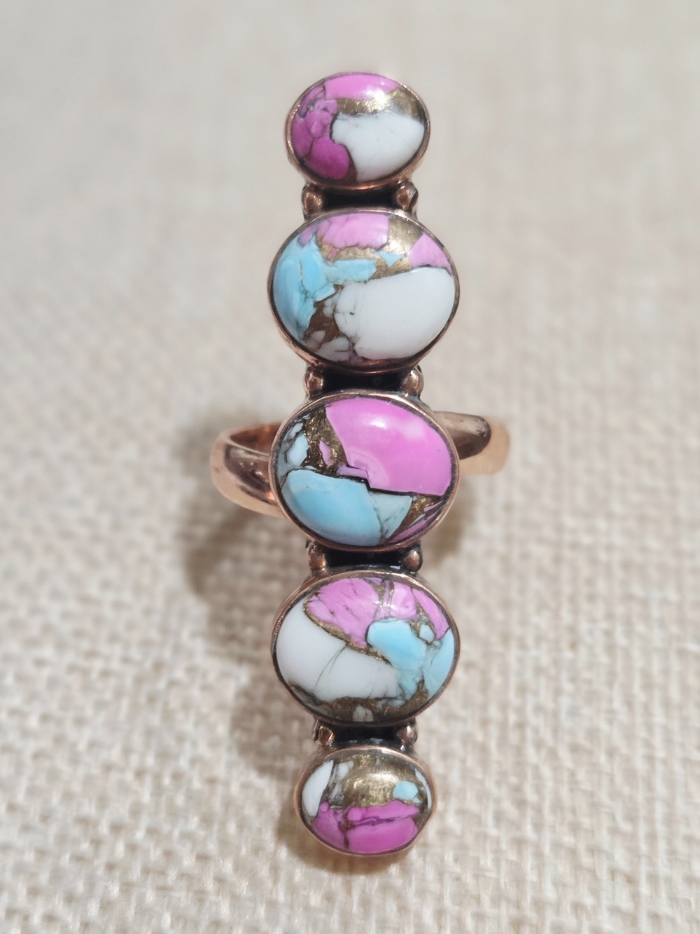 Multicolor Cotton Candy Turquoise Inlay Stackable Ring - Picture 2 of 4
